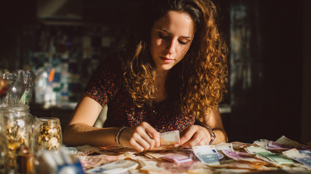Persona organizando dinero con calma y sin estrés.